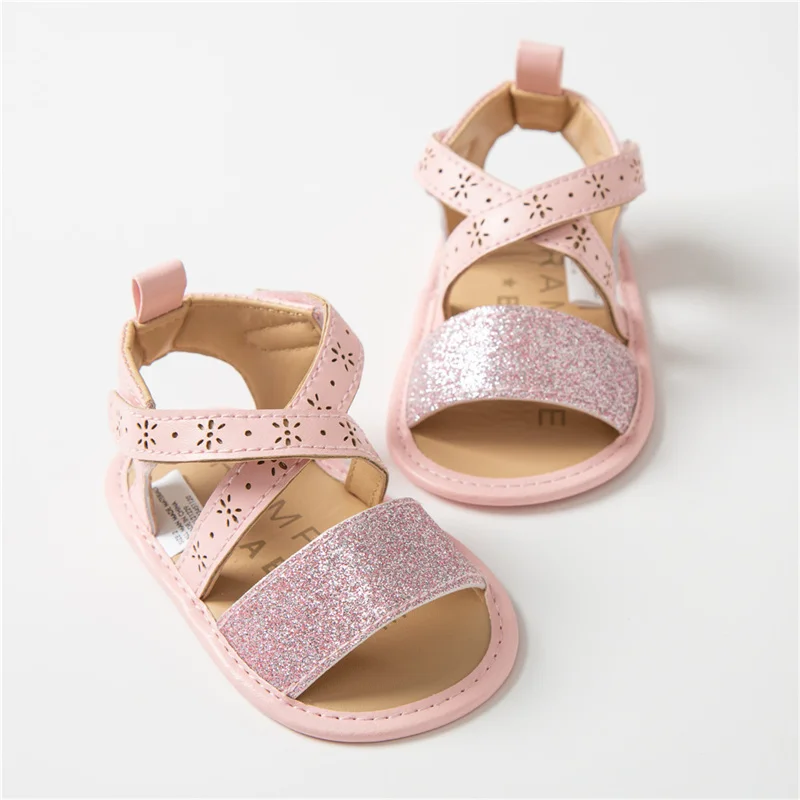 Infant Baby Girls PU Leather Sandals Toddler Non-Slip Open Toe Sequins First Walking Soft Sole Shoes
