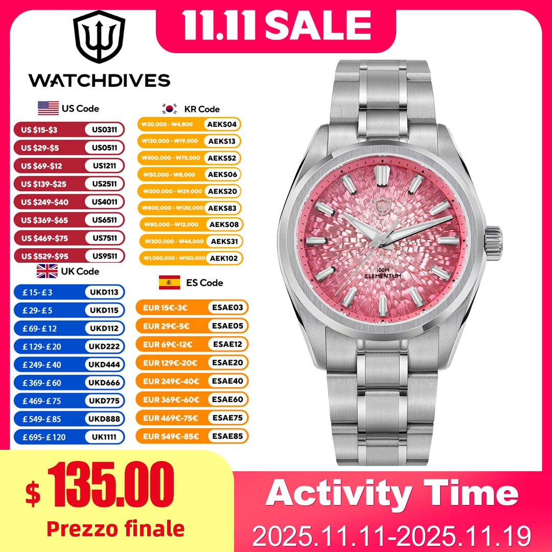 Watchdives WD0003C Quartz Watch VH31 Sweep Seconds Movement 38mm ice Crack Dial Sapphire Luminous 100m Waterproof Men Wristwatch