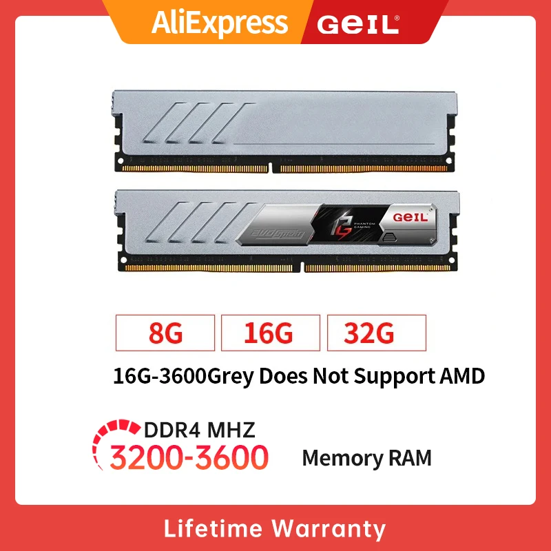 

GeIL DDR4 Memory Ram 2666MHZ 3000MHZ 3200MHZ CL16 ddr4 8GB 16G 32G 1.2/1.35V Memoria for PC Desktop Cooling Heatsink