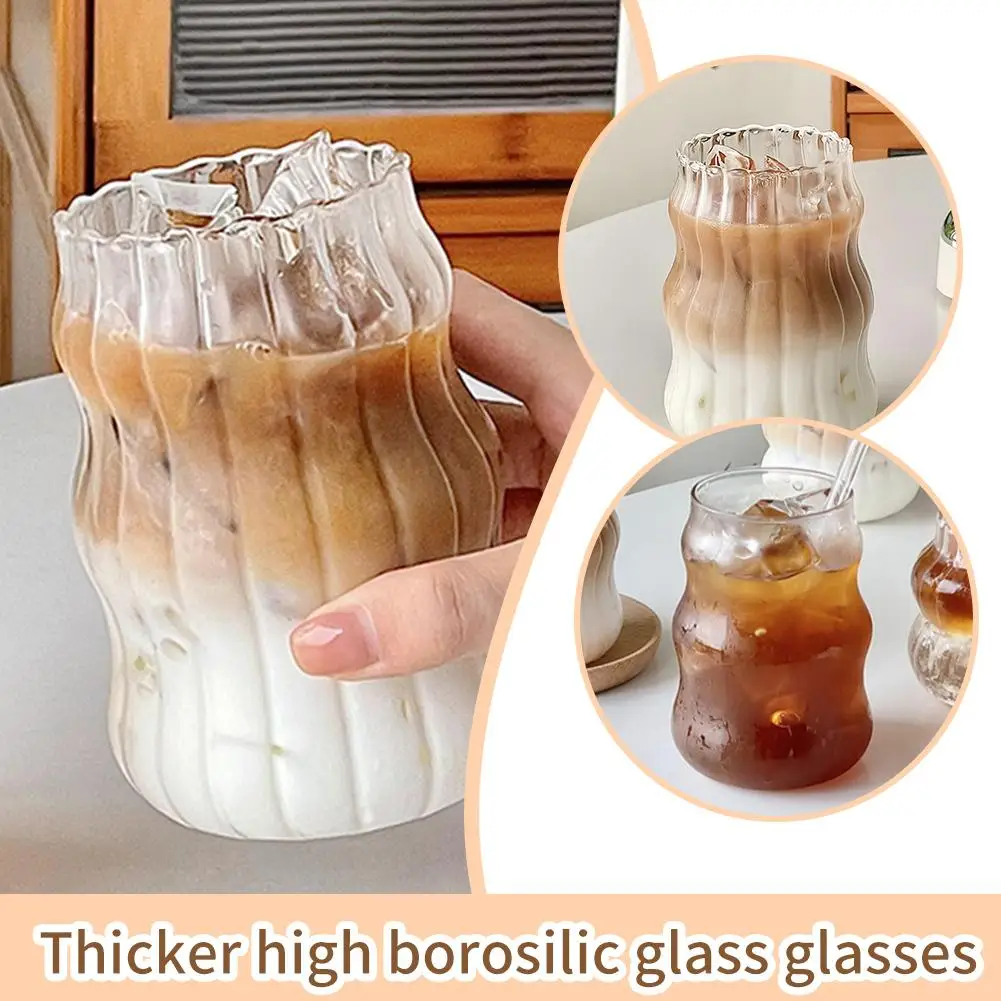 Stripe Cup Chubby Cold Drink Cup Milk Tea Glass Wine Glasses Cloud Coffee Milk Juice High Borosilicate Glass Mug glass cup,heat resistant coffee glass cup,heat resistant glass cup,glass water cup