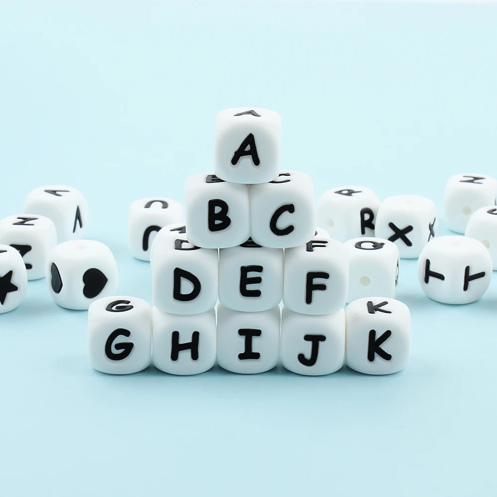 12mm Letters Silicone Beads Baby Alphabet Beads Teether Food grade Teething DIY Pacifier Chain Rattle Accessories 100pcs teething toys baby teething toys silicone teething toys silicone beads silicone letters beads silicone teething beads silicone teether