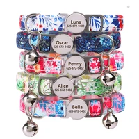 Personalized Puppy Cat Collar Flower Printed Cat Safety Collars Adjustable Kitten Necklace With Free Engraved ID Nameplate Bell 2
