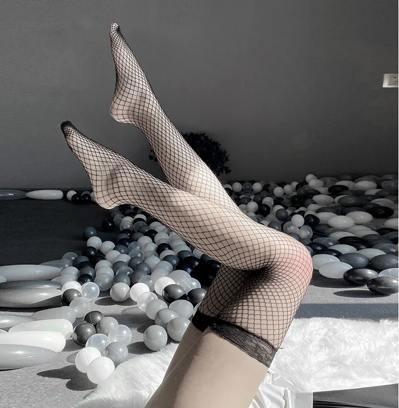 

Sexy Lingerie Female Fishnet Stockings with Lace Edge JK Girls Lolita Wear High Tube Over Knee Pantyhose Tights Long Socks Women