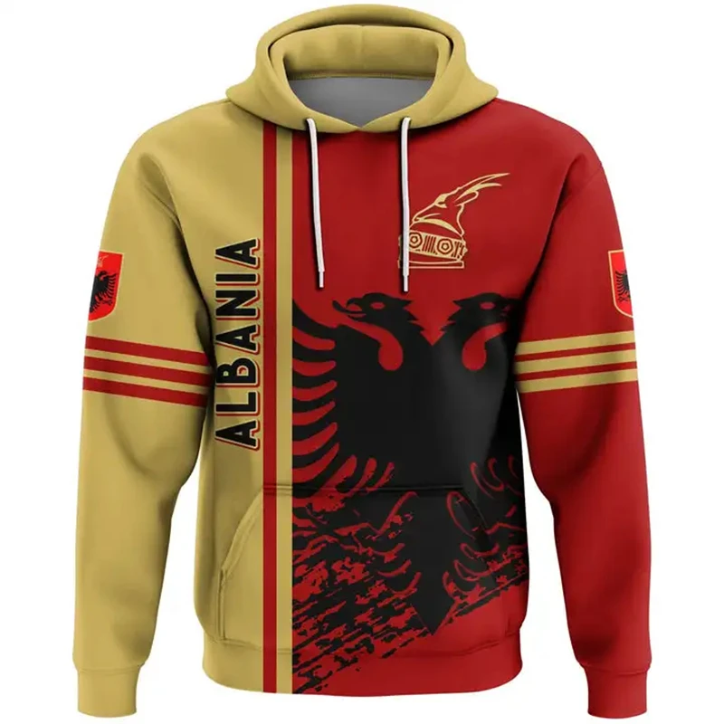 Sudadera con capucha con estampado 3D de la bandera de Albania para hombre, sudadera con capucha y chándal, ropa deportiva para hombre