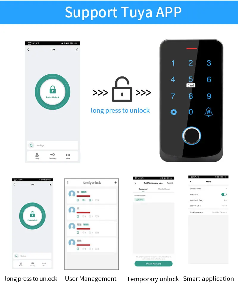 Waterproof Bluetooth Tuya APP Fingerprint Access Controller Standalone RFID Keyb