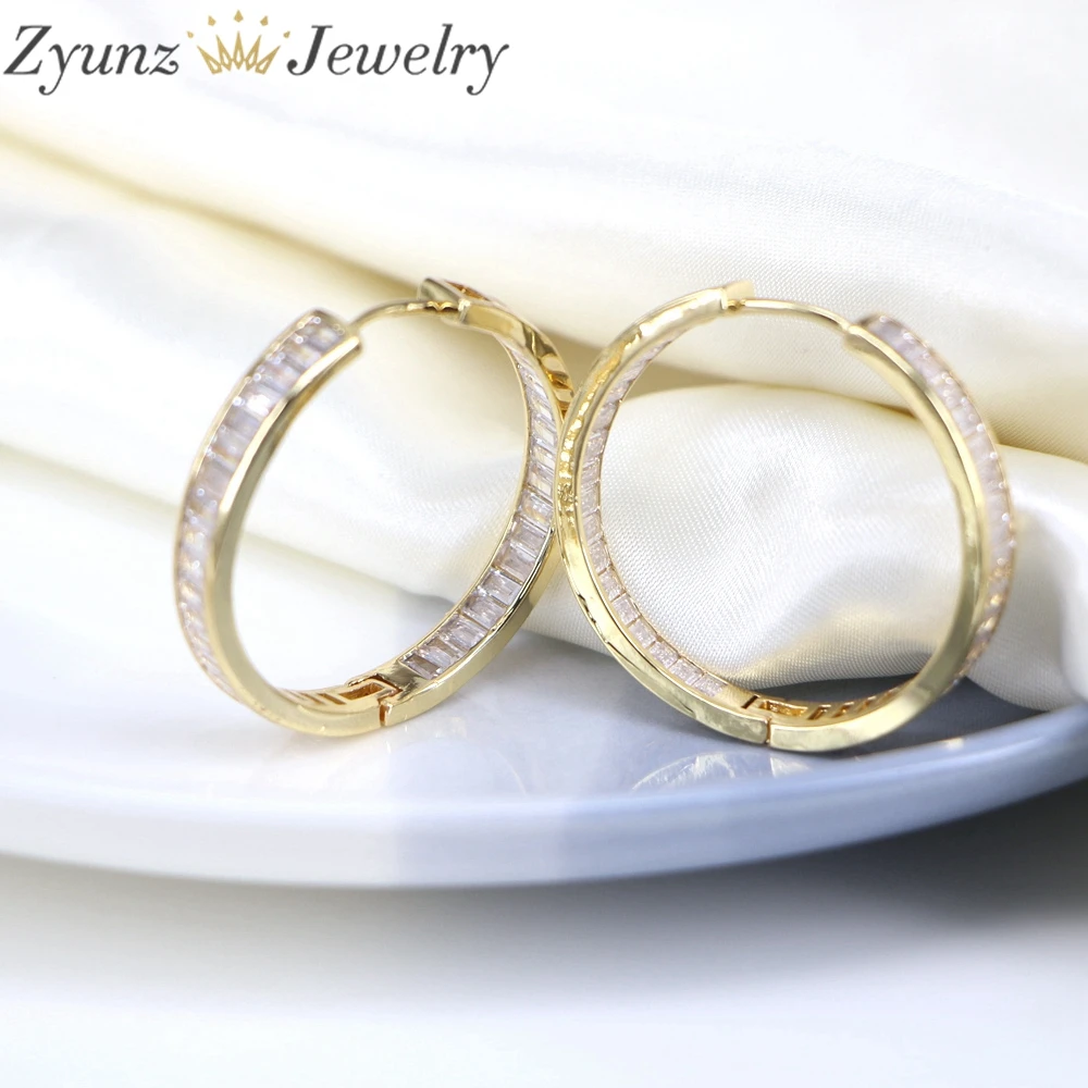 

5 Pairs, Zircon Hoop Earrings, Cubic Zircon Stone Wedding Earrings Gold Circle Hoop Paved CZ Zirconia Women Earrings