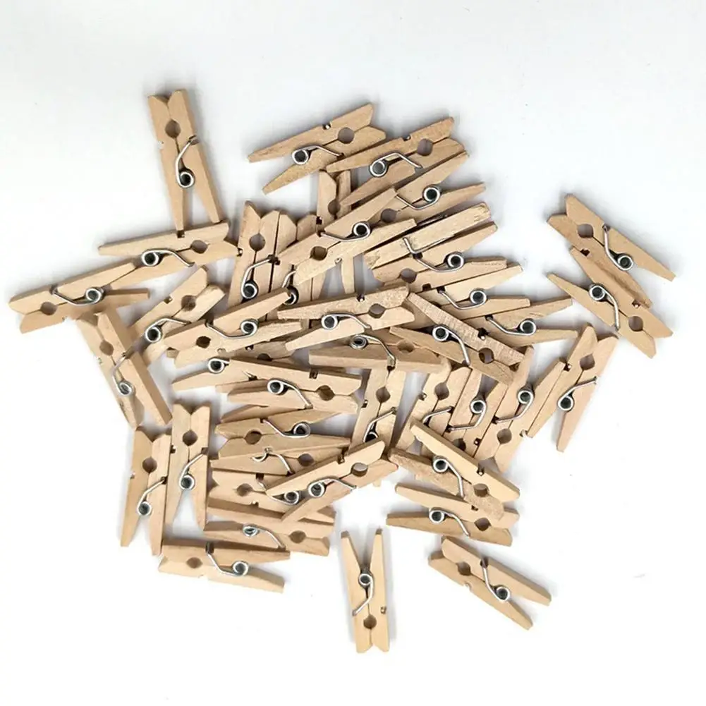 Wooden Clothespins 100pcs Multi-functional Reusable Mini Wooden Clips Jute Twine Photo Wall and DIY Craft clothes pegs photo clips