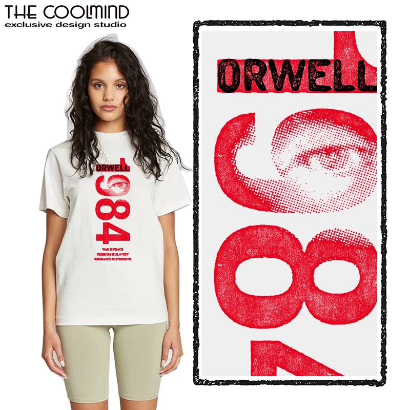 Coolmind U0014-T2 1984 Graphic Print Men T Shirt O-Neck Loose Tshirt Men 100% Cotton Tee Shirts