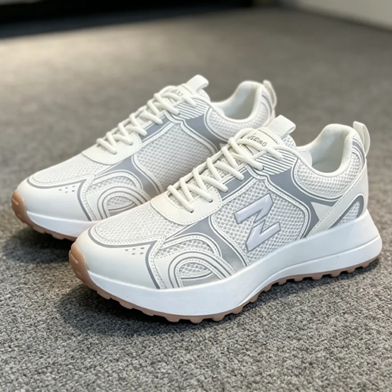 Spring and Autumn 2026 New Couple Shoes, Large Sizes 39-45, Men's and Women's Shoes, White, Silver, Black, Gray, Thick-Soled Casual Shoes, Trendy Versatile Sneakers, Comfortable Running Shoes for Men 2