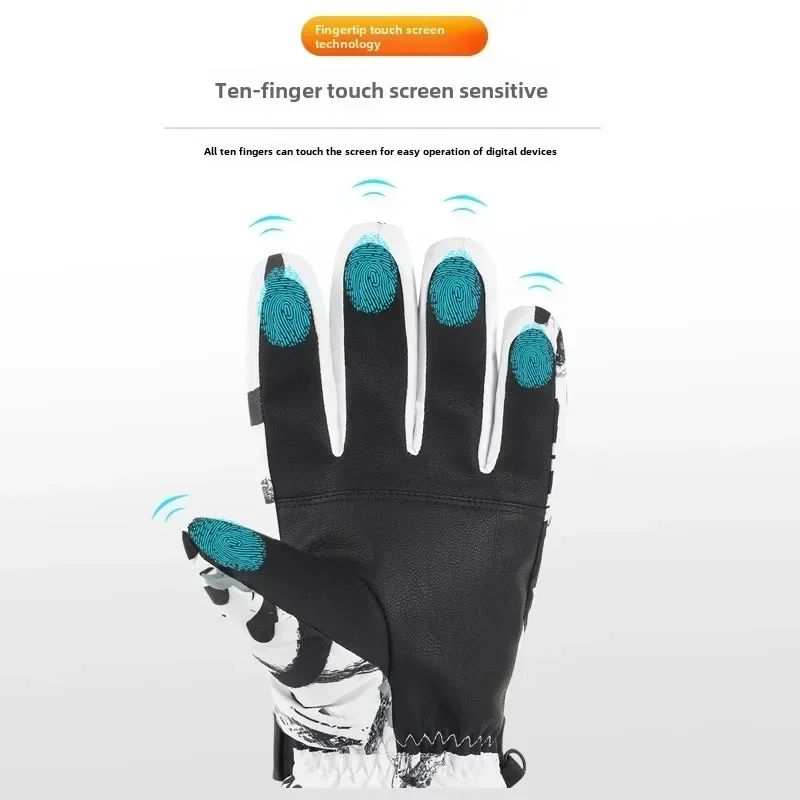 Winter Ski Gloves PU Leather Non-slip Touch Screen Snowboard Glove Waterproof Motorcycle Cycling Fleece Warm Snow Gloves Unisex