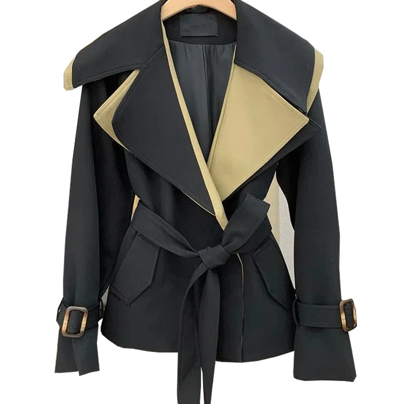 

British Style Patchwork Coats Windbreaker for Women 2023 Autumn Winter New Loose Female Solid Casual Trench