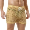 Breathable Mens Sexy Mesh Fishnet Causal Shorts Loose Men Hollow Out Beach Bikini Swim Trunks Drawstring Sport Gym Lounge Shorts 3
