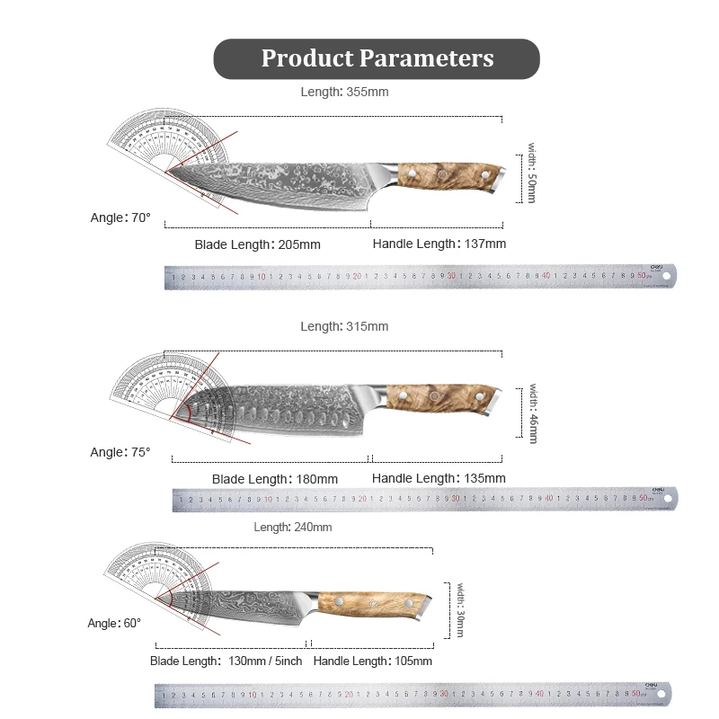 Damascus Steel Chef Knife Set 5