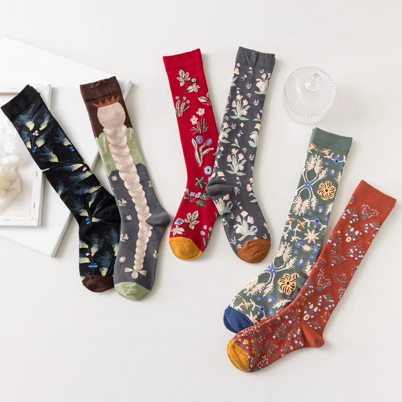 

Vintage HAPPY happy leg socks ins knee-length personalized flower stockings