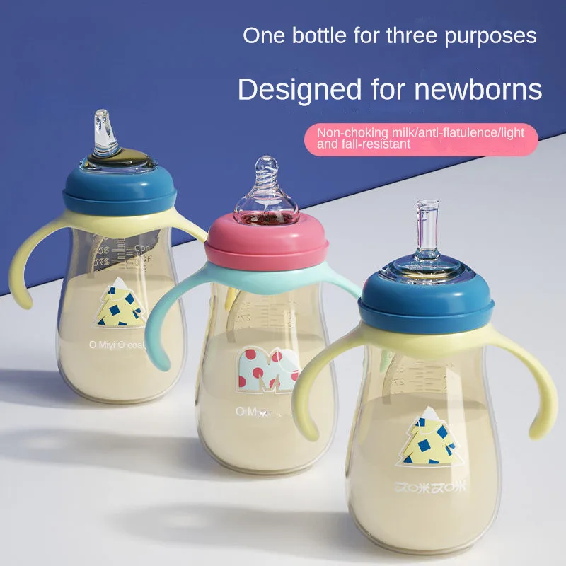 330ml Baby Nipple Bottle Straw Bottle Newborn PP Feeding Kids Boys Girls Anti-choking Bottles Silicone Nipple