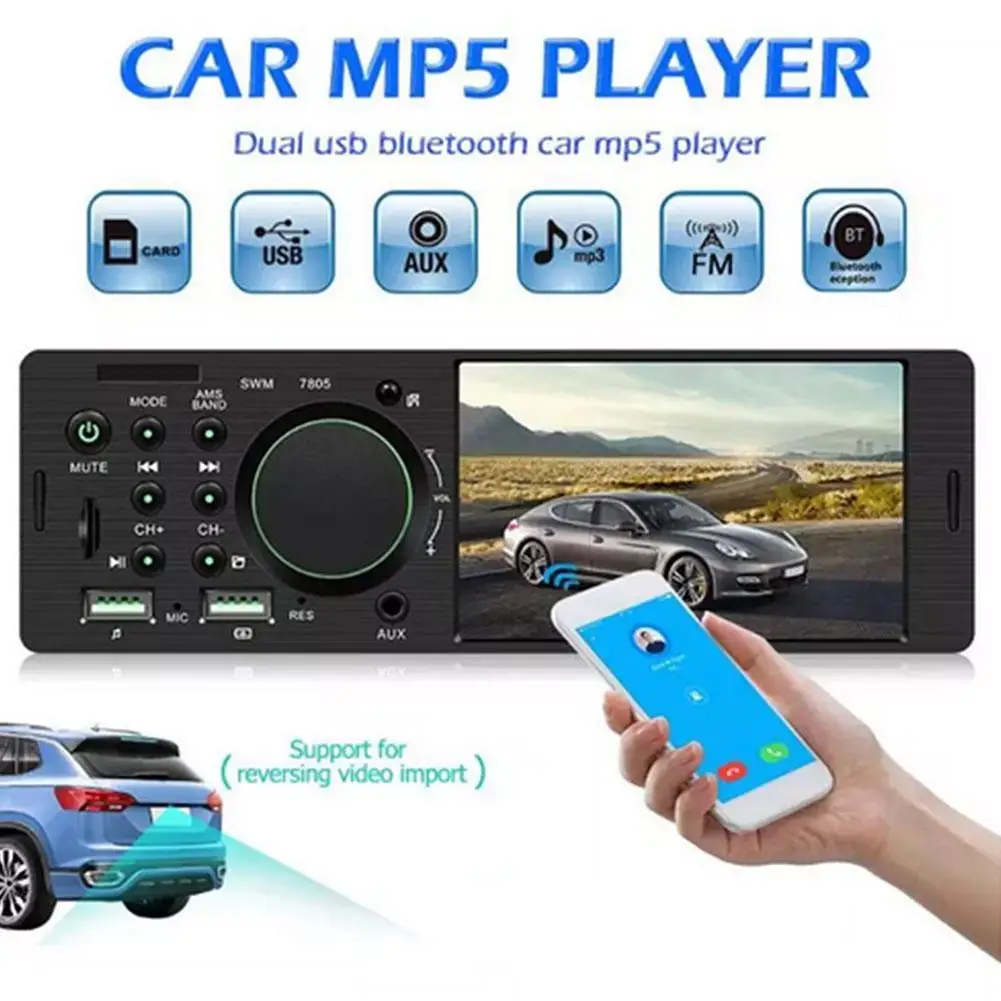 

7805 Single Ingot 4.1-inch HD Multi-function Car MP5 Player Bluetooth Hands-free Reversing Video Car CD Modified Car Electronics