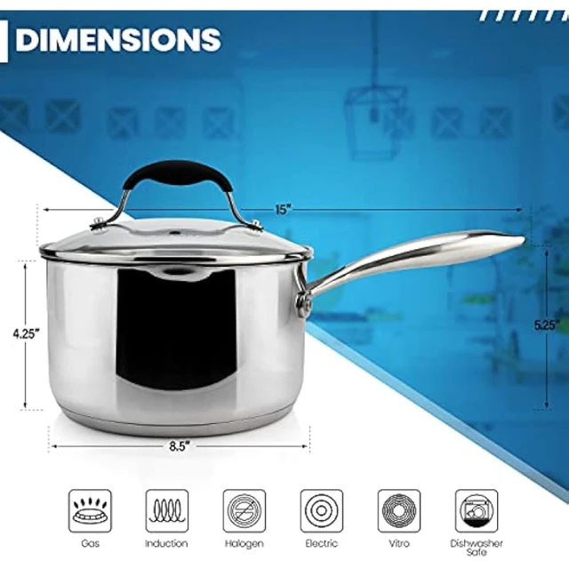 Pot, Sauce Pan, Cooking Pots, Saucepans with Strainer Lid Full Body  Tri-Ply, Steel Pots, Small
