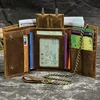Men Genuine Leather Short Wallet with Chain Zipper Clutch Wallets Male Short Trifold Purse Card Holder Change Coin Purse 5