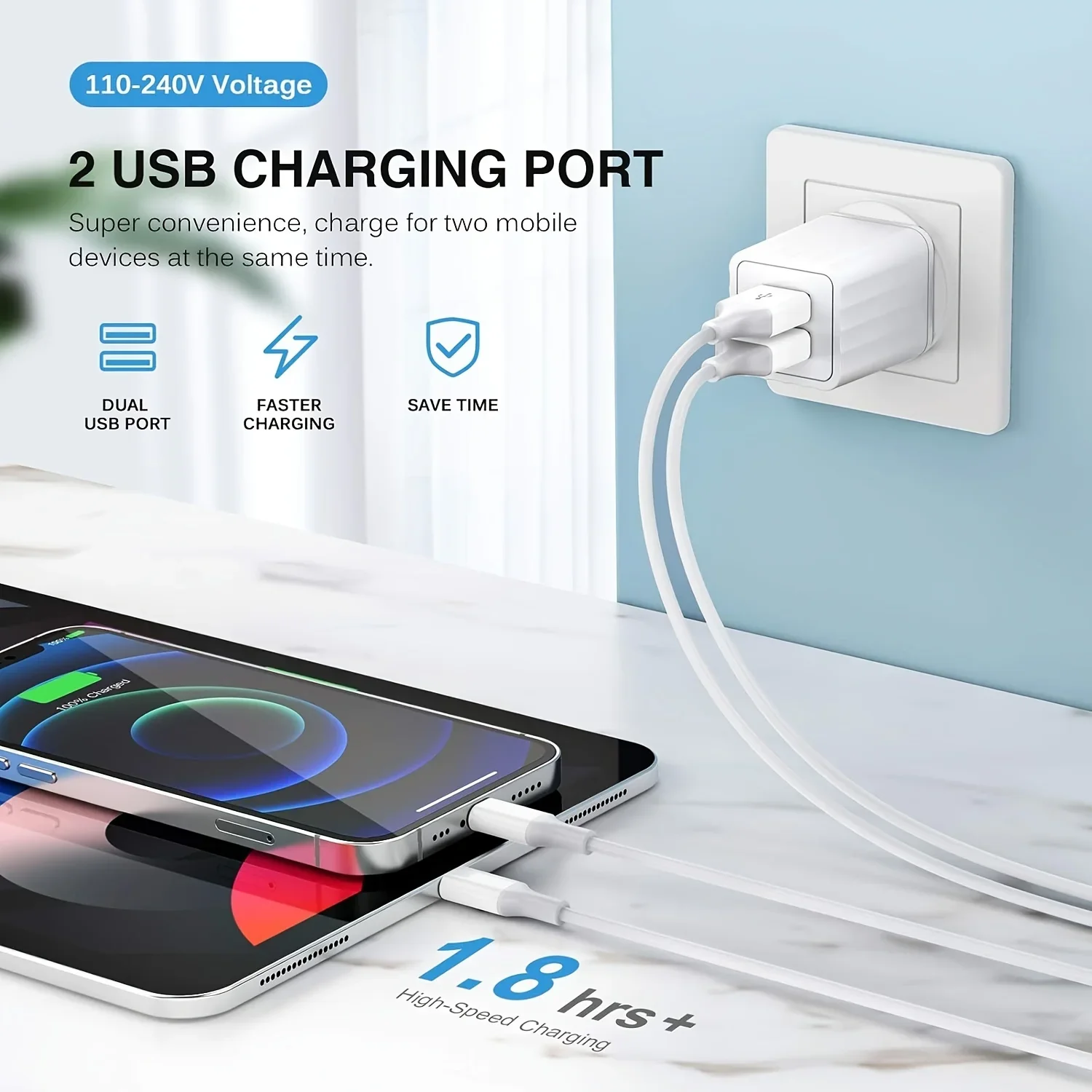 2.1A Dual Port USB Plug Power Adapter Charger Block Cube