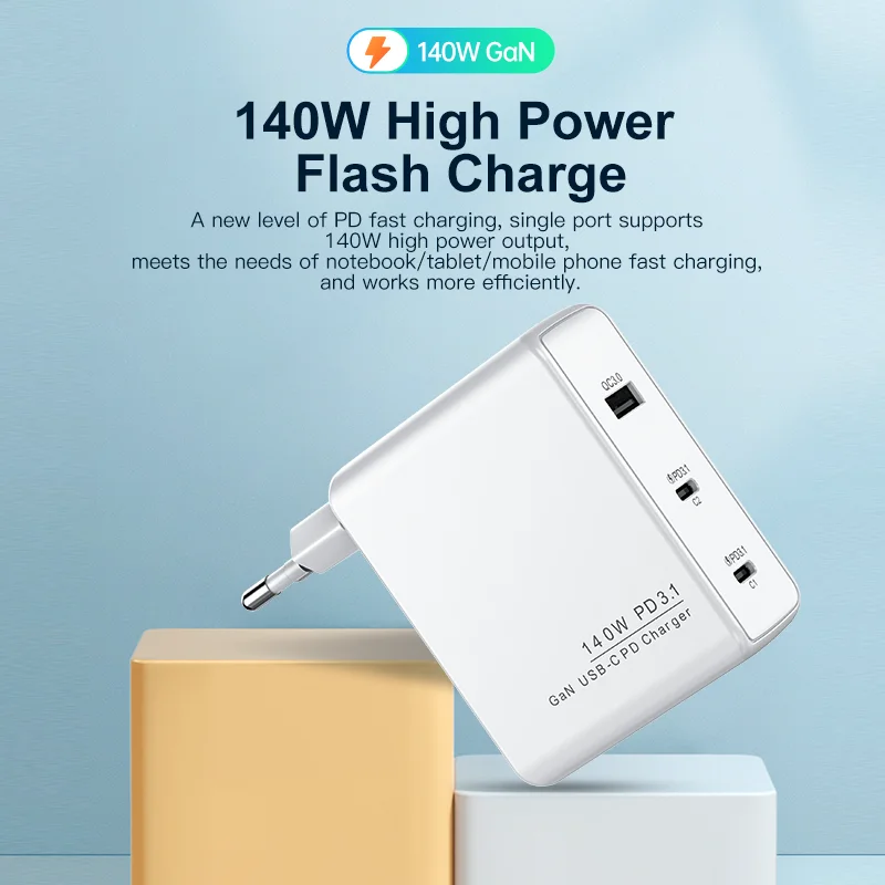 KUULAA 140W GaN Charger USB Type C PD 3.1 Fast Charge For Macbook Tablet Quick Charge 4.0 3.0 Phone Charger For iPhone 15 14 13