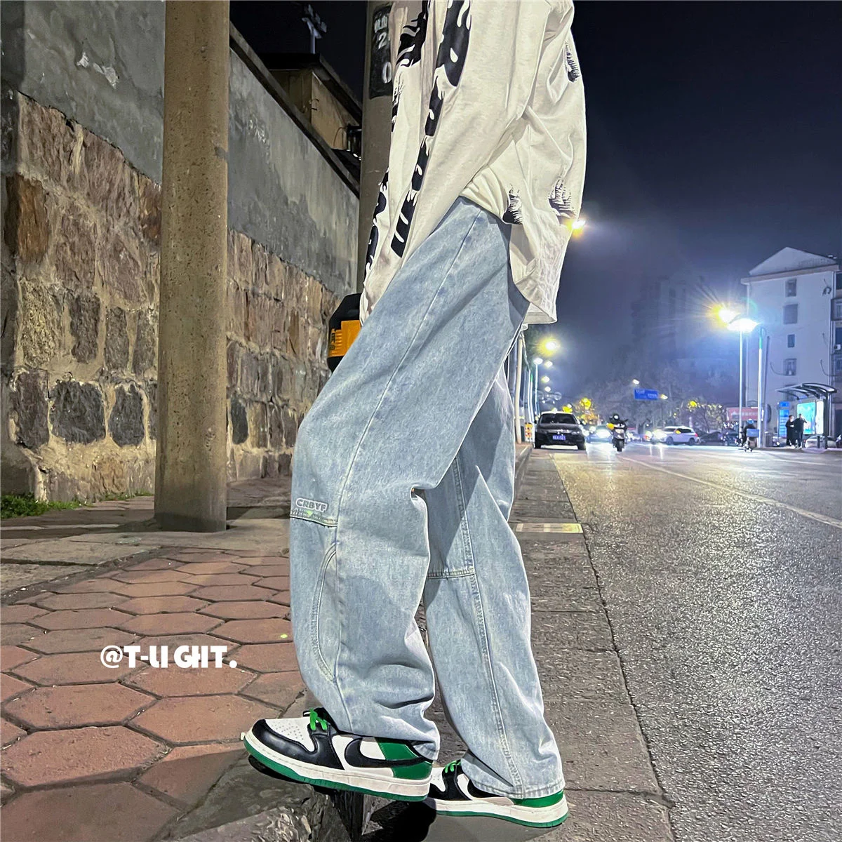 

Stitching Jeans Men Loose All-match Fashion Casual Washed Wide-leg Trousers Trend Straight Student Denim Pants 2022 Four Seasons