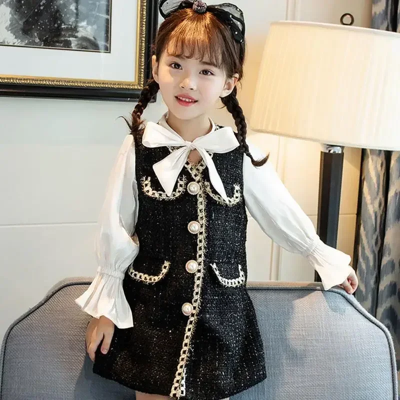 

New Girl Lace Glitter Teenager Dress Designer Adult Cotton Beading Bear New Clothes Dress Long Sleeves Fashion for 2-16Ys Outfit