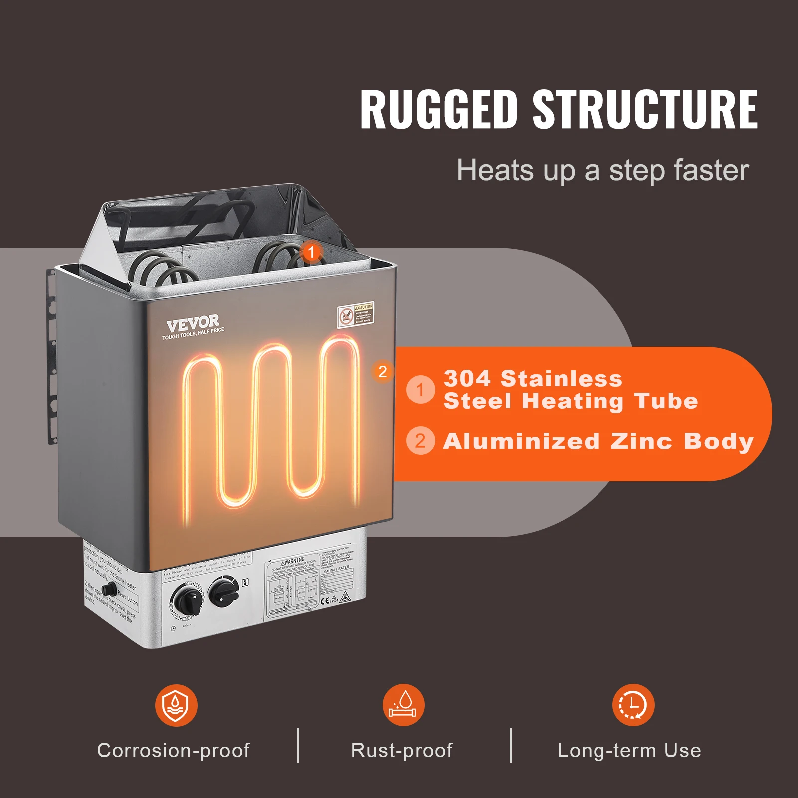 VEVOR Electric Sauna Heater Stove 3KW Internal Controller Overheating Protection Stainless Steel Spa Sauna Room Steam Generator 3