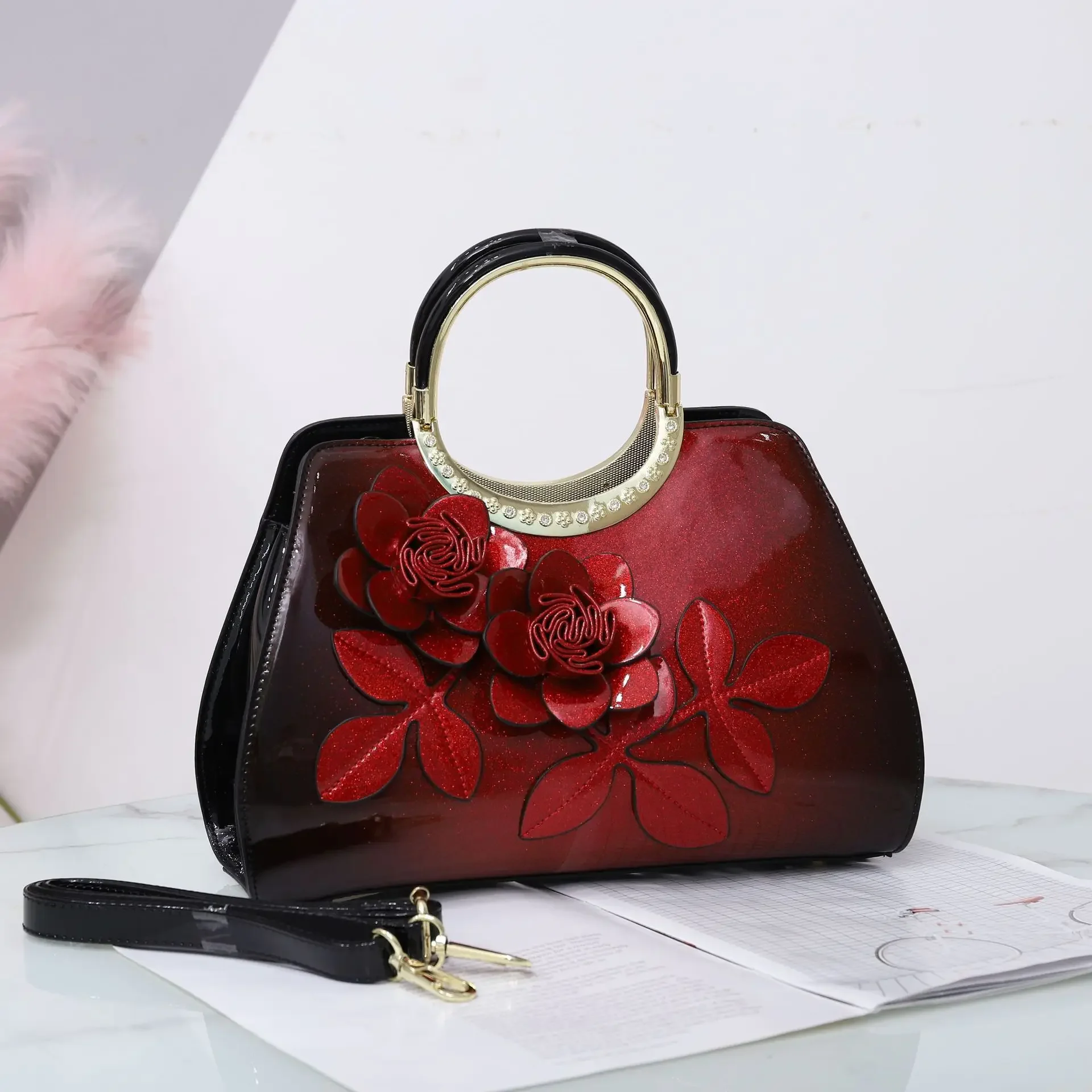 

Luxury Fashion Women Handbags Genuine Leather Flowers Mom Shoulder Messenger Bag 2024 NewElegant Lady Portable Tote Bags