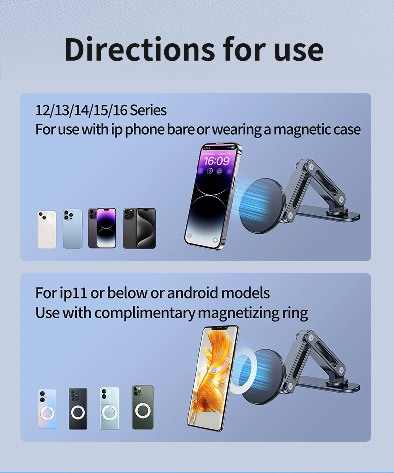 Universeller Magnetischer Handyhalter für Fahrzeuge 360° Drehbar ° Drehbare, verstellbare Handyhalterung mit langem Arm für iPhone und Samsung – Detail 16
