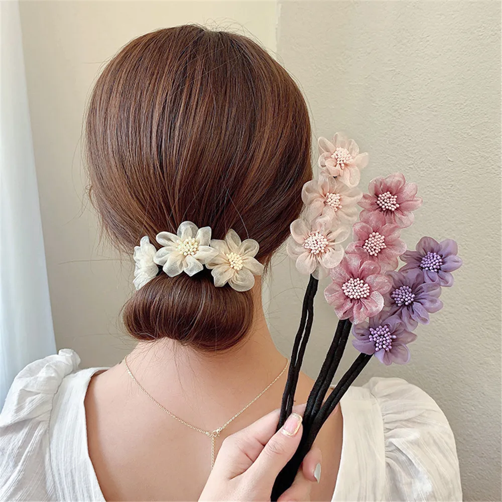 

New Elegant Yarn Flower Hairpin Fashion Lazy Hair Curler Hair Accessories Ball Bun Styling Tool Hair Braiding Braider Hairgrips