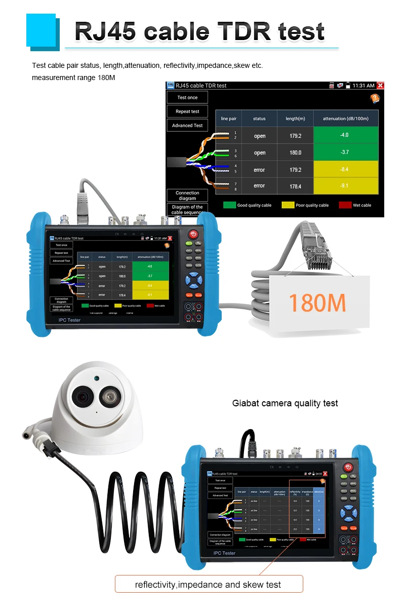 8K CCTV IPC Tester IPC9800 7" Tester CCTV Camera 8MP AHD CVI TVI H.265 IP Camera Wifi PTZ Cable HDMI VGA Test cctv camera tester