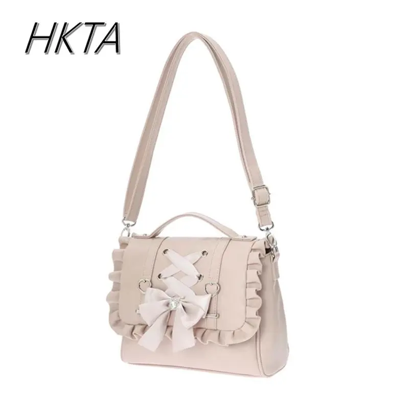 Japanese Bag Women's 2024 New Mine Sweet Bow Control Strap Love Portable Shoulder Bag Student Lolita Oblique Backpack for Girls 6