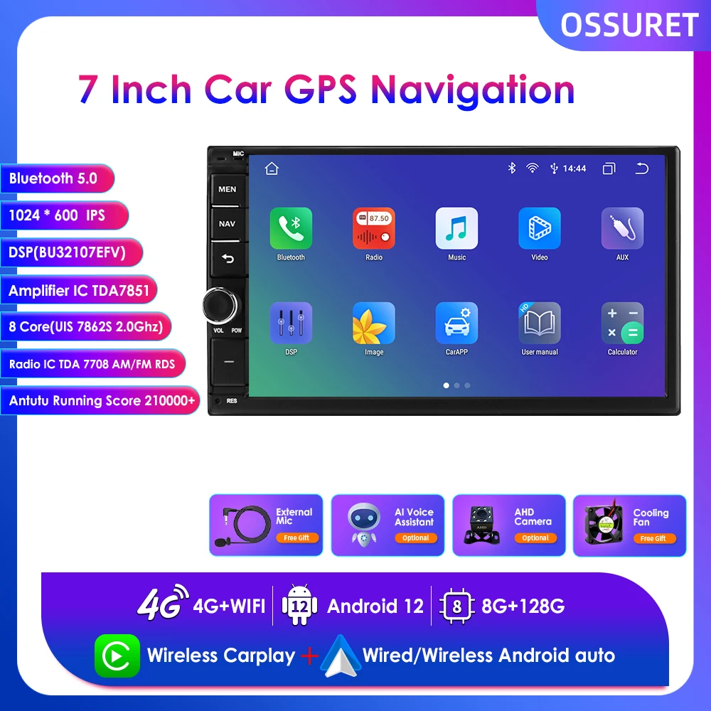 

Wireless Carplay Android 12 Quad Core 2din Car Multimedia Player GPS Navigation Autoradio Universal Radio Stereo 8G 128G Wifi 4G