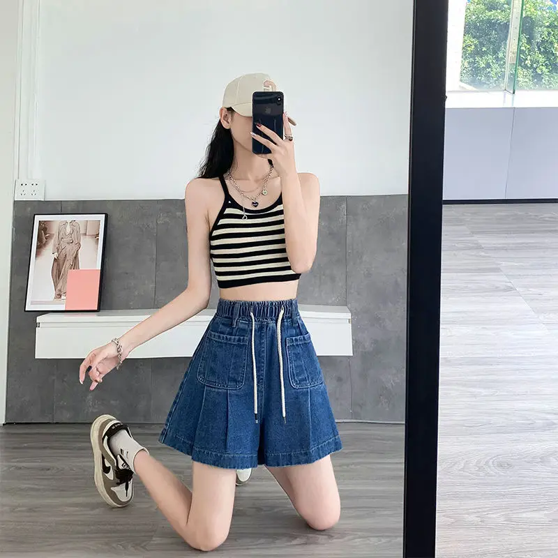 Large Size Denim Shorts Skirt for Women's Spring/summer Thin A-line Wide Leg Loose High Waist Slimming Fashion Shorts