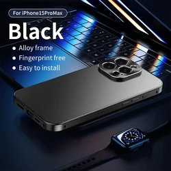 Sleek Aluminum Metal Frame Shockproof Phone Case with CD Pattern and Matte Back Panel - iPhone 15 Pro Max (Black)