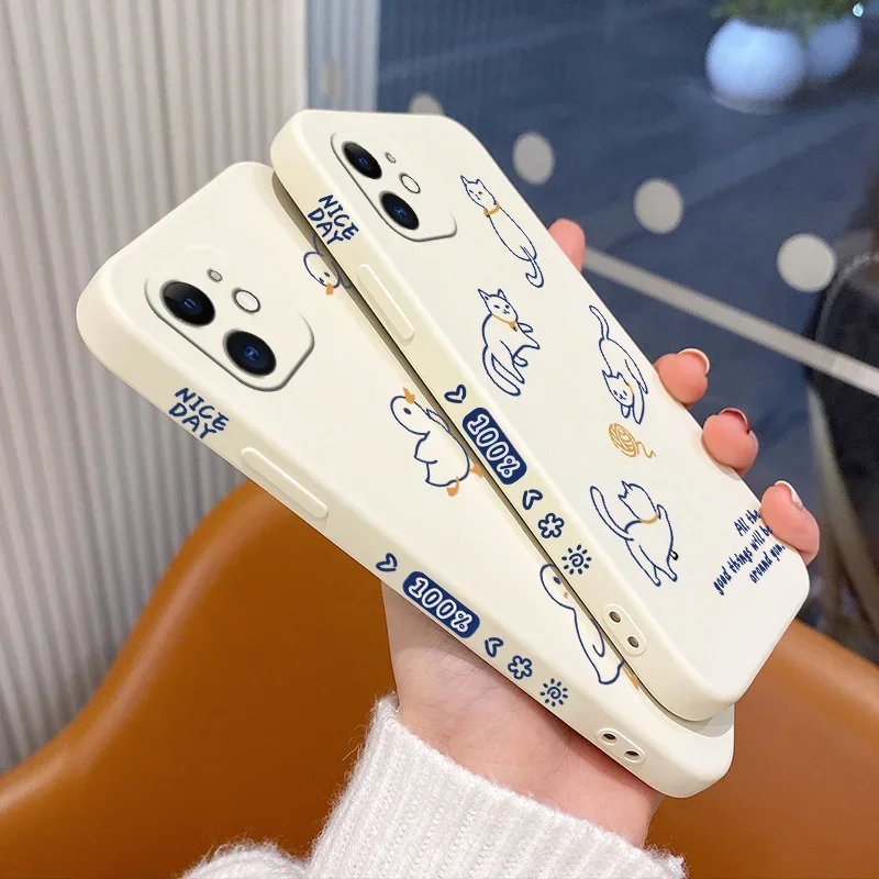 Adorable Cat & Duck Silicone Phone Case - Cute Design Cover