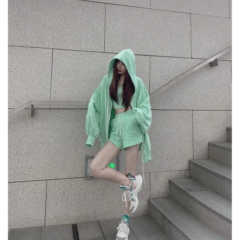 Loungewear Women 3 Pieces Summer Sleepwear Ensembles De Pyjama Nightgown Suits with Shorts Home Wear Roomware