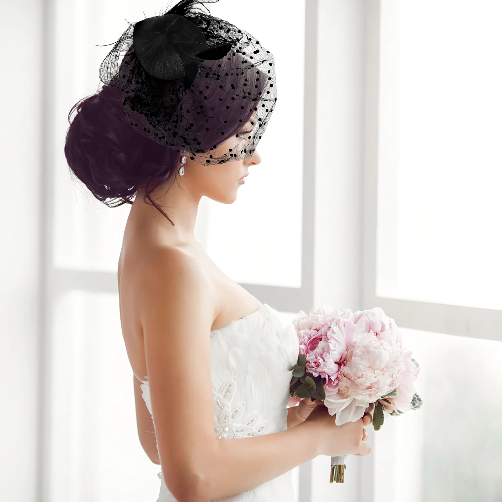 

1 Set Women Fascinator Veil Hat Lace Gloves Set Cheongsam Dress Accessories