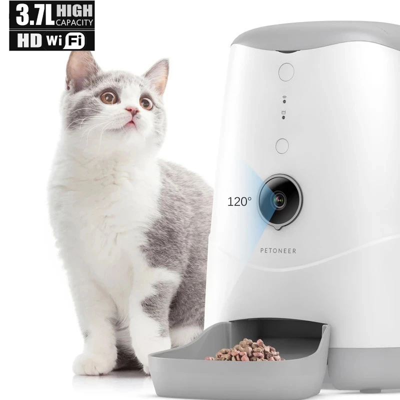 

3.7L Pet Intelligent Feeder for Dogs Cats WiFi Remote Control Food Bowls Video Monitors Rechargeable Auto Cat Food Dispenser
