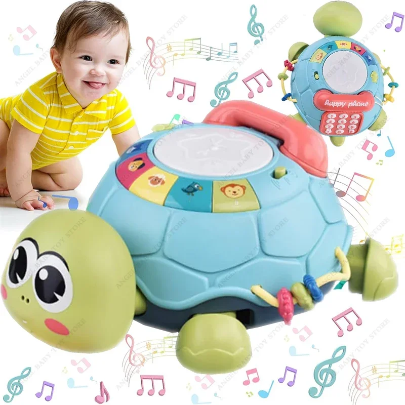 

Musical Turtle Crawling Baby Toys with Pretend Phone Call Light Up Educational for Birthday Gifts Infant Toddler Kids