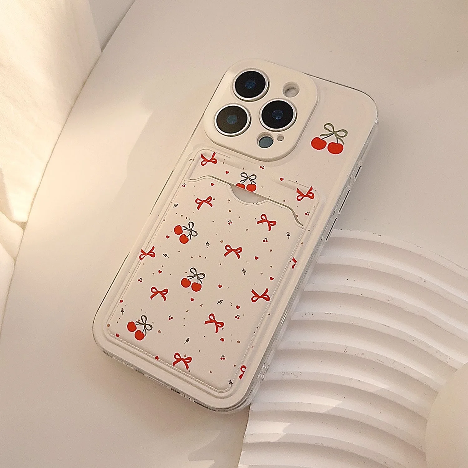 Cherry Blossom Card Holder Phone Case with Bow Design