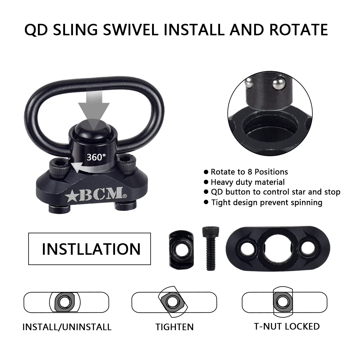Tactical Metal BCM QD Sling Stud Mount Adapter Fit M-LOK Keymod Mount Base Swivel Strap Buckle Quick Release Button Accessories,sling swivel adapter,sling swivel mount,tactical sling adapter,sling adapter,sling attachment adapter
