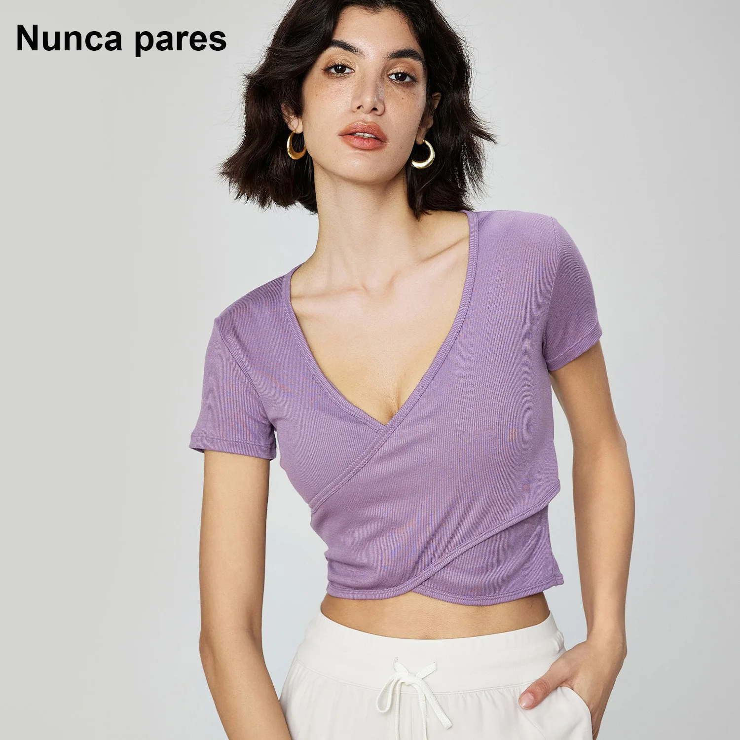 T-Shirt Da Donna Twist Front Yoga Manica Corta Gym Cropped Tops Slim Sports Tee