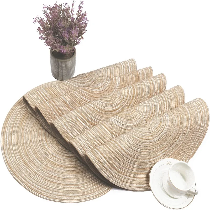 

Inyahome Set of 1/4/6 Dining Table Round PVC Place Mat Pad Stain Resistant Placemat For Wedding Holiday Party Indoor Outdoor Use