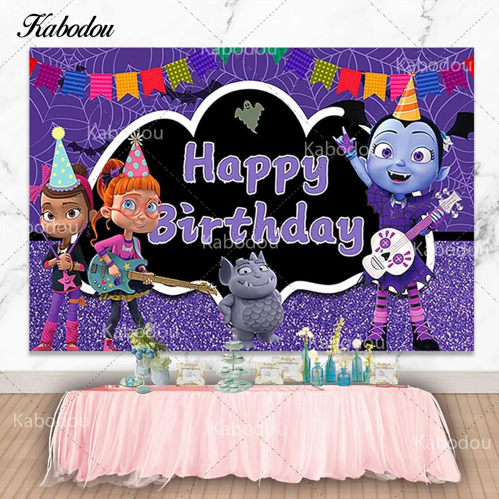 Photo Backdrop Cartoon Vampirina Girls Birthday Teeth Halloween Concert Party Photography Decor Props