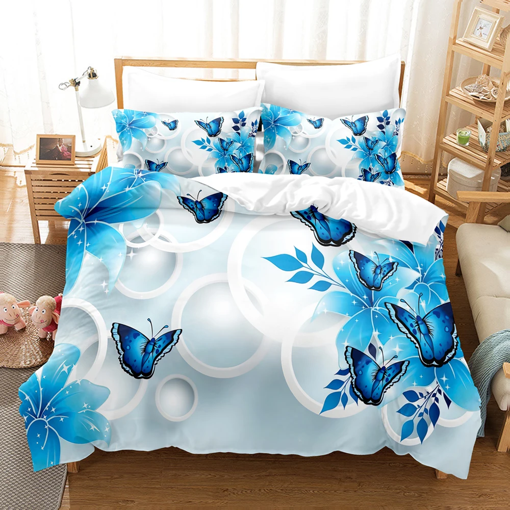 

Blue Butterfly Bedding Set Colorful Bed Linen Single Double Szie For Boys Kids Girls Home Decor Dream Animal Duvet Cover Sets
