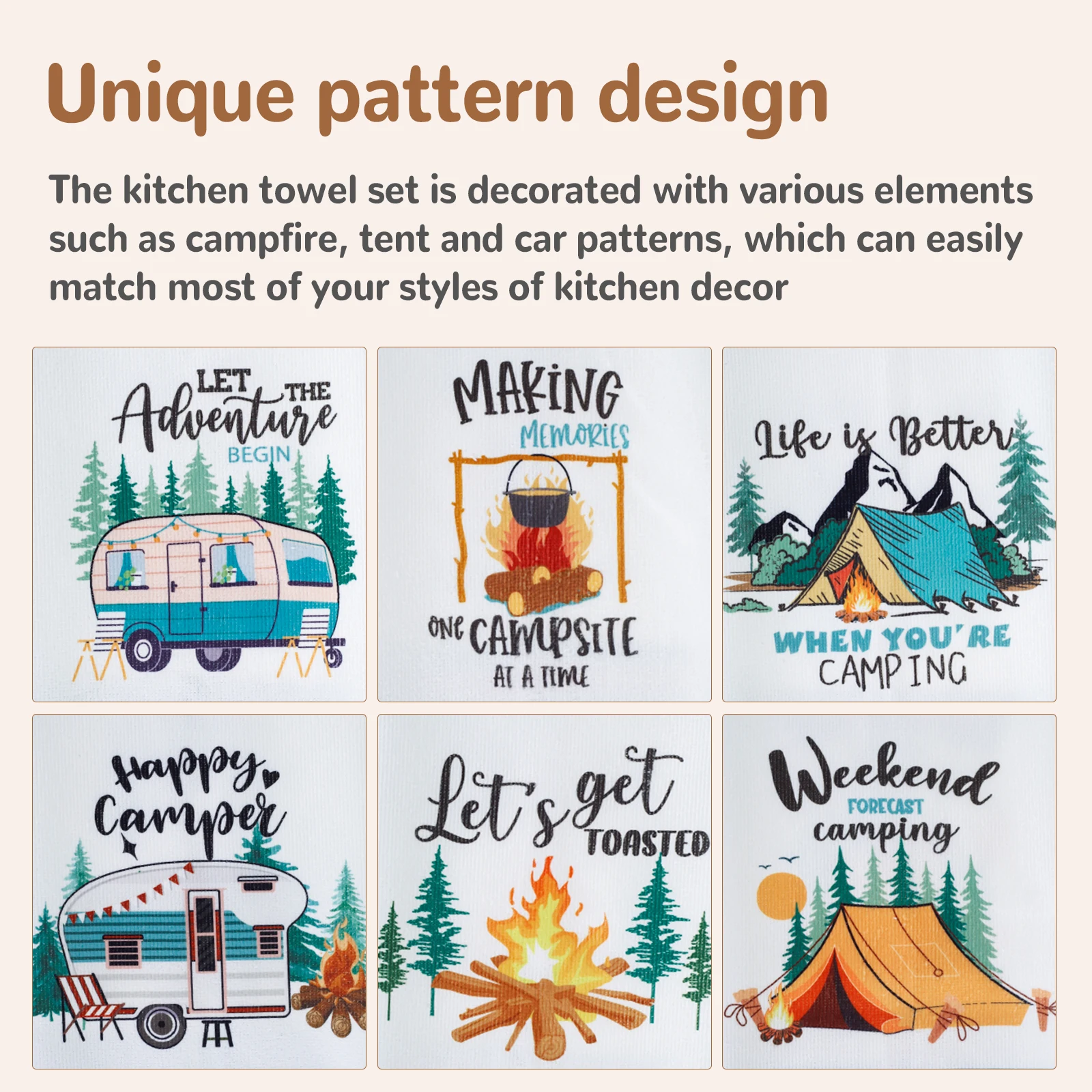 4/6Pcs Kitchen Towels Microfiber Camping Dish Towels 60x40cm Camper Hand Towels with Funny Sayings for Kitchen Bathroom Home