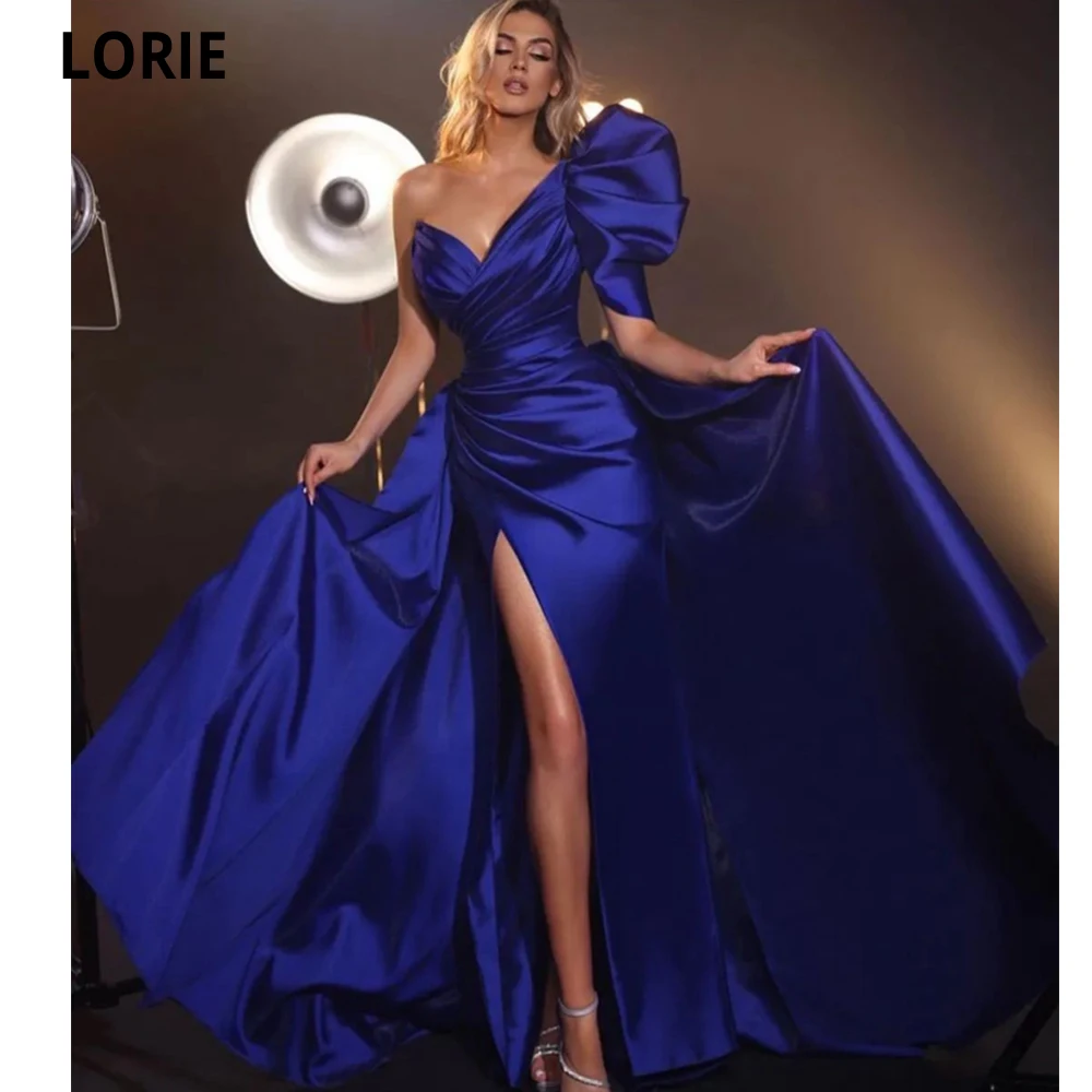 

LORIE V-neck Royal Blue Evening Dresses Leg Slit Formal Dress Mermaid Puff Sleeves Evening Gowns Vestidos De Noche Prom Gowns