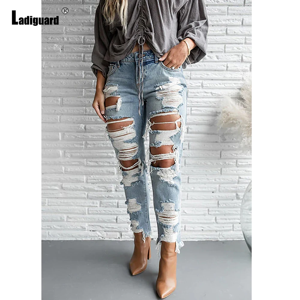 

Women Hole Denim Pants Sexy Women's Ripped Jeans Vaqueros Mujer 2023 Boyfriend High Cut Pants Vintage Skinny Demin Trousers