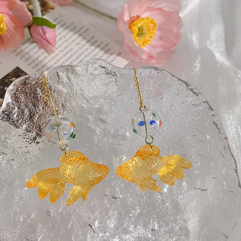 Transparent Goldfish Pendant Earrings Image 11